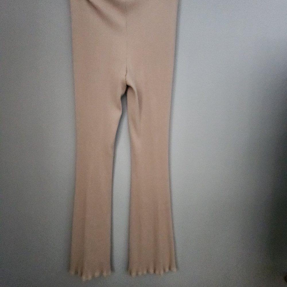 Beige Ribbed Flare Pants - Picture 6 of 6